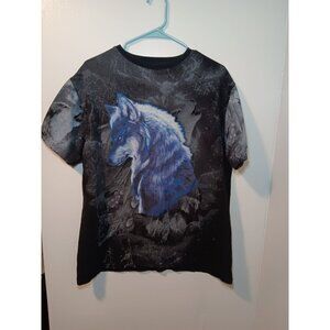 Vintage Buffalo Outdoors AOP Men’s XL Wolves Howling Deer Skull Creature T-Shirt